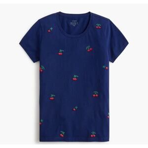 NWT J.CREW Embroidered Red Cherries Collector's Tee Navy XS Preppy